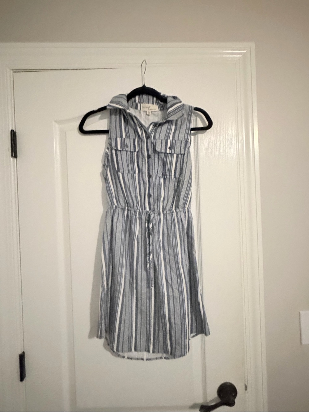 BeBop Blue & White Striped Sleeveless Midi Shirt Dress